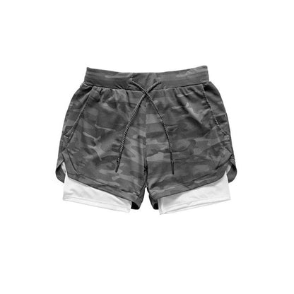 Pantalones cortos deportivos de camuflaje para hombre con forro de compresión incorporado
