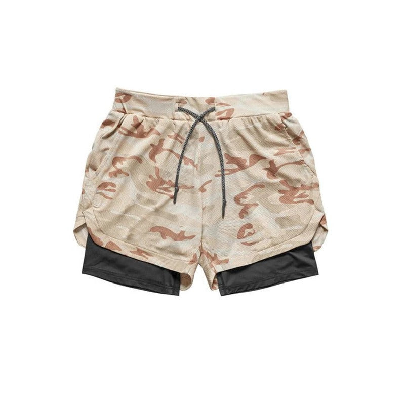 Pantalones cortos deportivos de camuflaje para hombre con forro de compresión incorporado