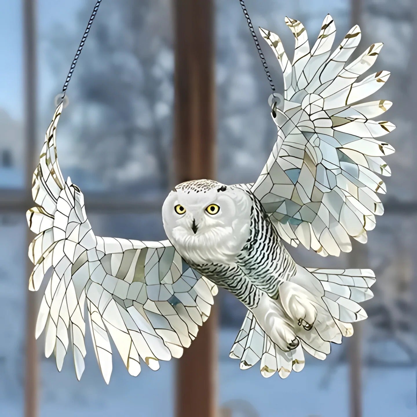 Vibrante adorno de ventana de pájaro de cristal