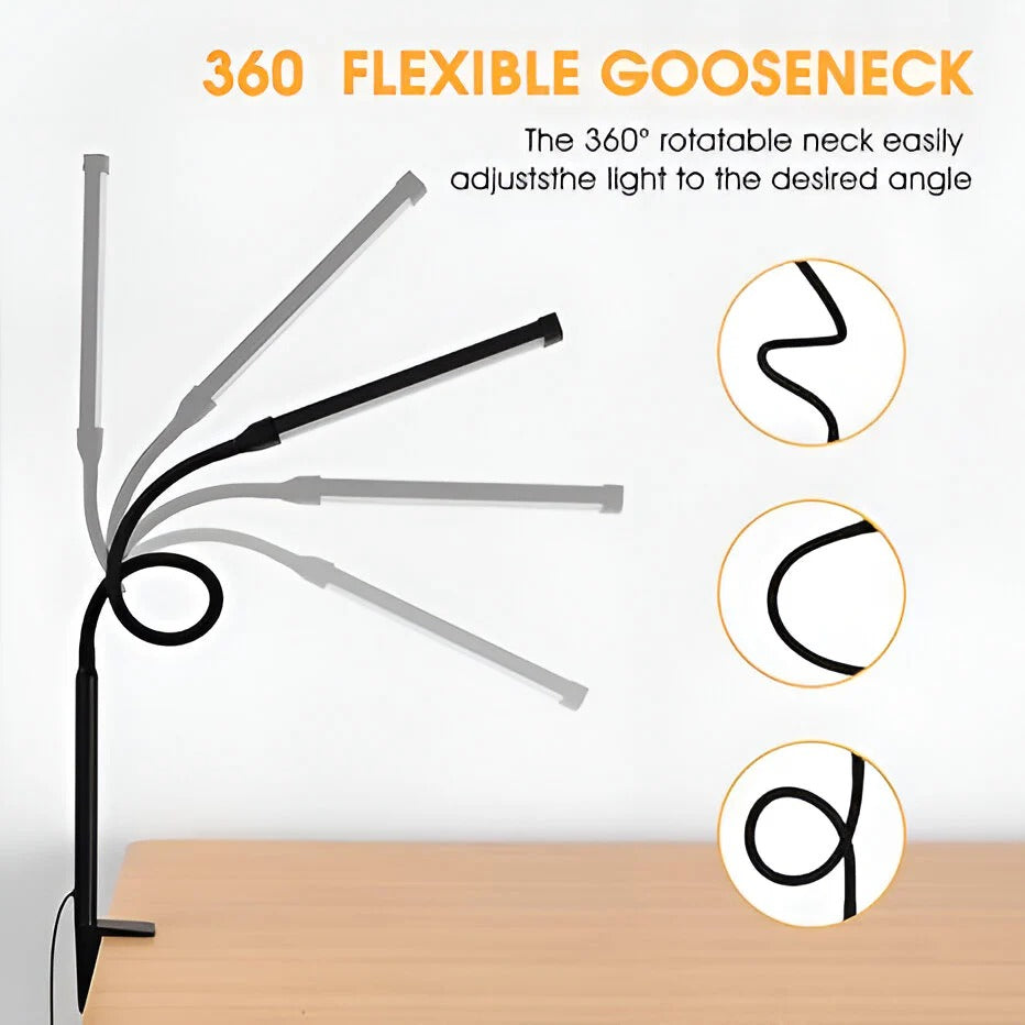 Lámpara de mesa LED brillante ajustable con cuello flexible