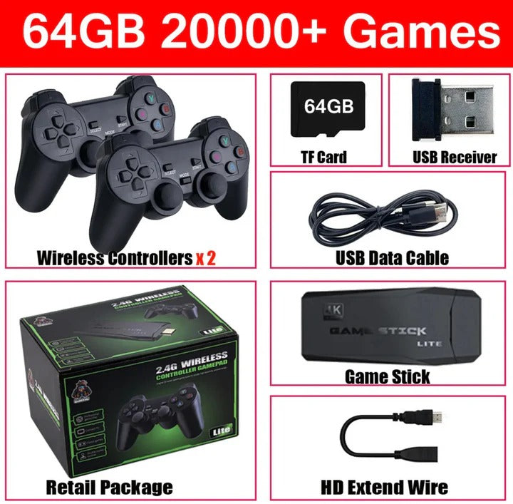 Consola de juegos compacta con 64 GB y 2 controles inalámbricos