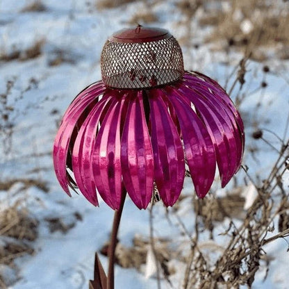Comedero para pájaros de jardín con diseño floral de metal