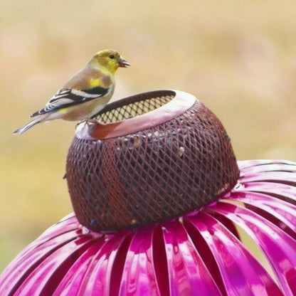 Comedero para pájaros de jardín con diseño floral de metal