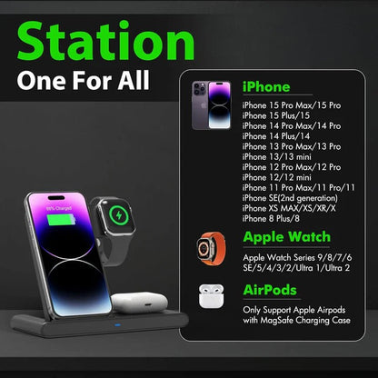 Almohadilla de carga compacta 3 en 1 para teléfono, reloj y auriculares