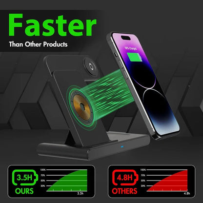 Almohadilla de carga compacta 3 en 1 para teléfono, reloj y auriculares