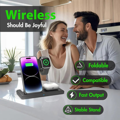 Almohadilla de carga compacta 3 en 1 para teléfono, reloj y auriculares