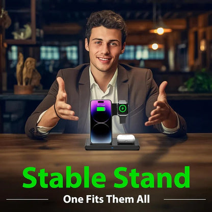 Almohadilla de carga compacta 3 en 1 para teléfono, reloj y auriculares