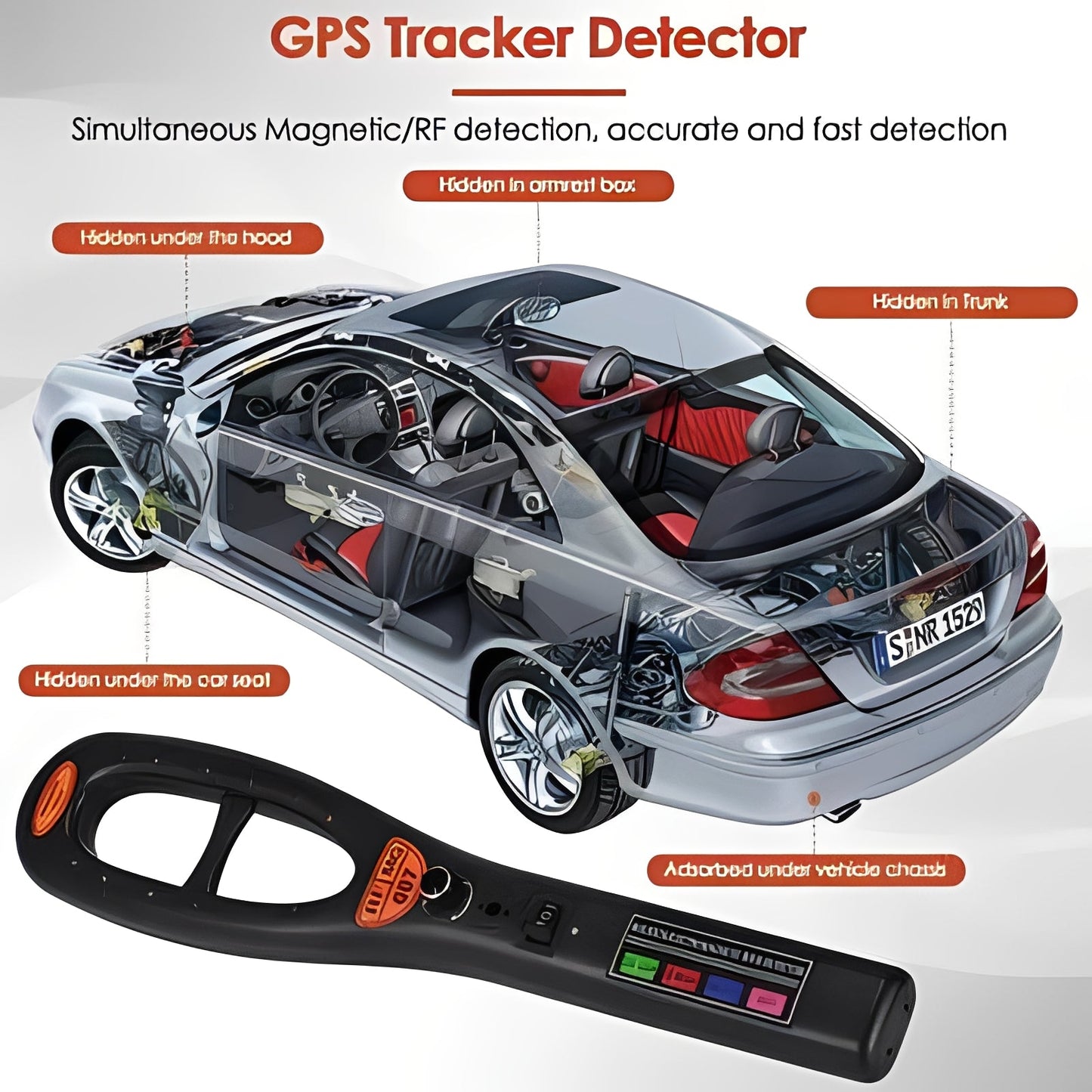 Detector espía de RF compacto con alertas de audio, LED y vibración