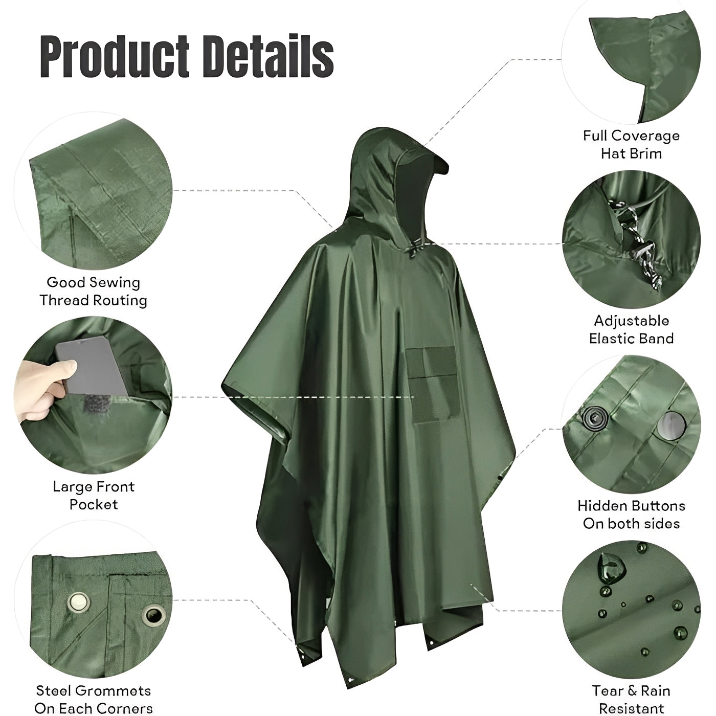 Capa impermeable de lluvia de largo completo