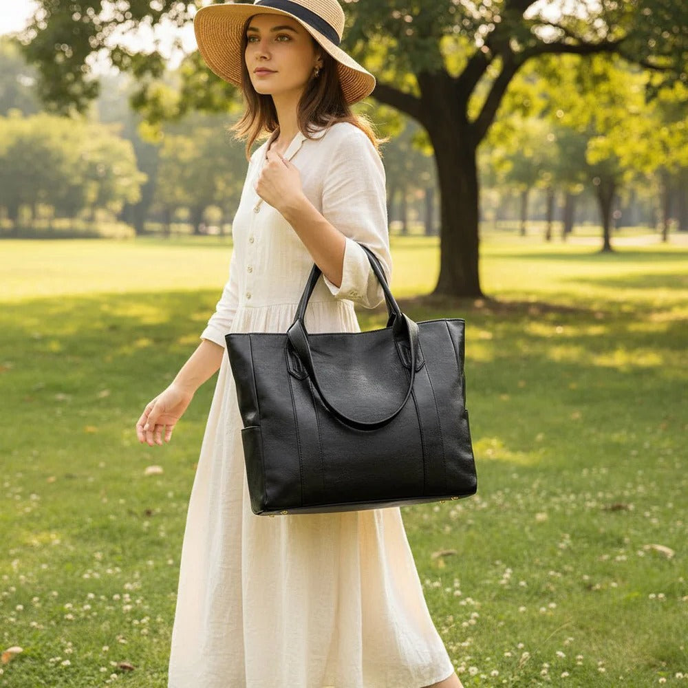 Bolso de mano clásico de cuero auténtico