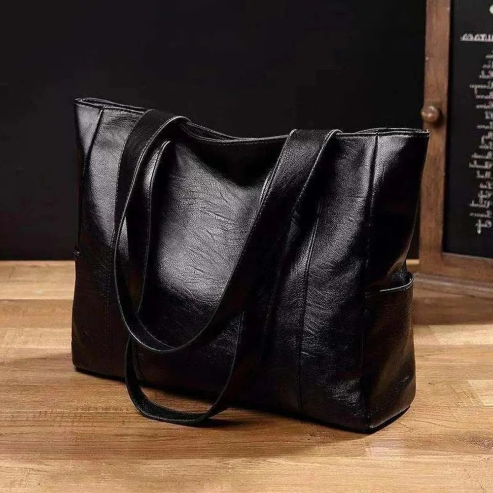 Bolso de mano clásico de cuero auténtico