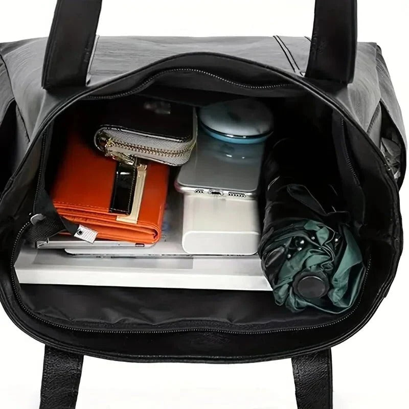 Bolso de mano clásico de cuero auténtico