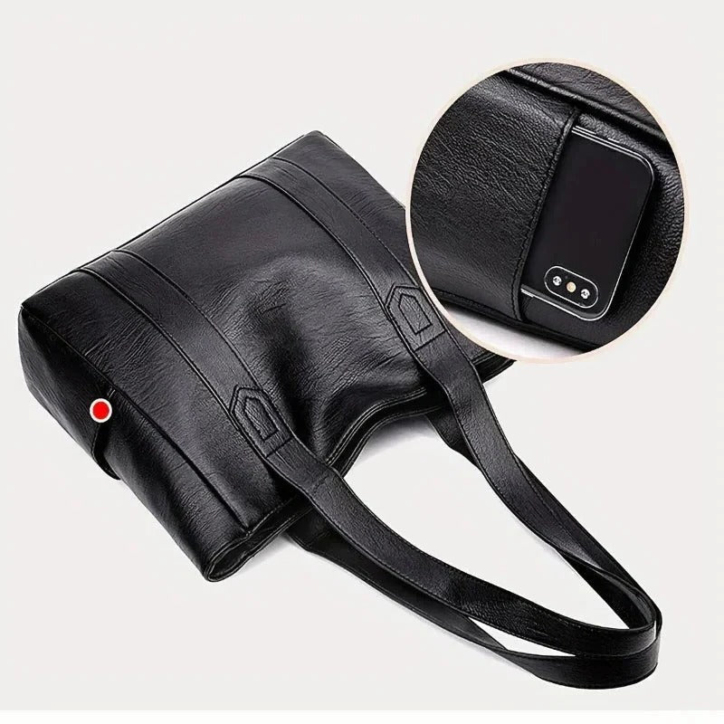Bolso de mano clásico de cuero auténtico