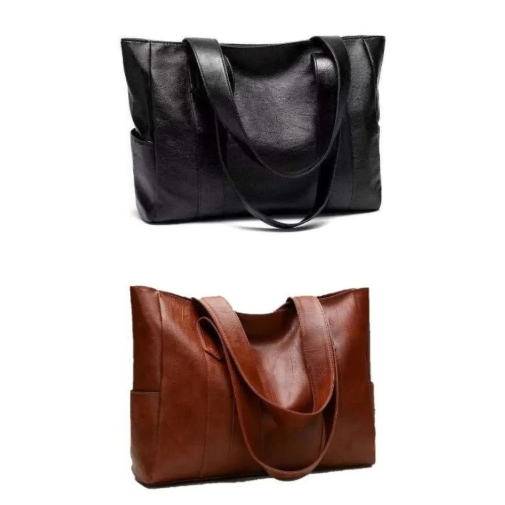 Bolso de mano clásico de cuero auténtico