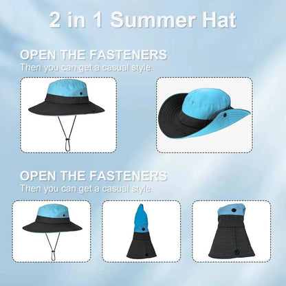 Sombrero de Verano Portátil de Ala Ancha con Correa Ajustable