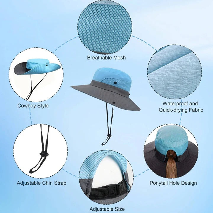 Sombrero de Verano Portátil de Ala Ancha con Correa Ajustable