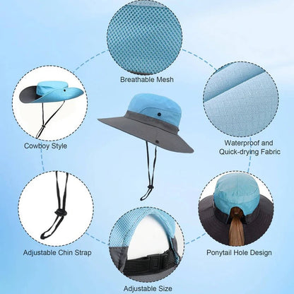 Sombrero de Verano Portátil de Ala Ancha con Correa Ajustable