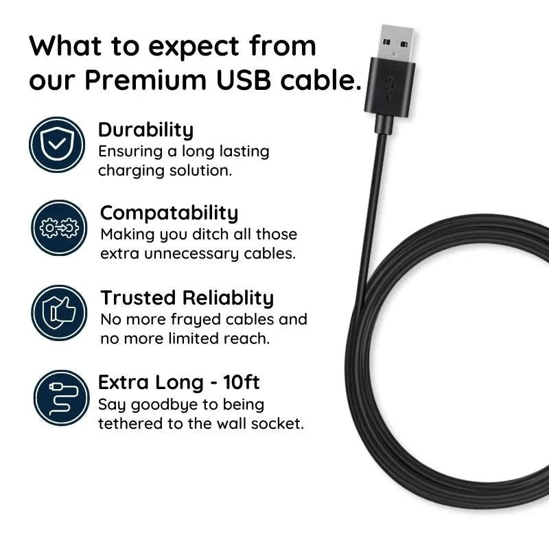 Cable de cargador USB extra largo de 3 metros