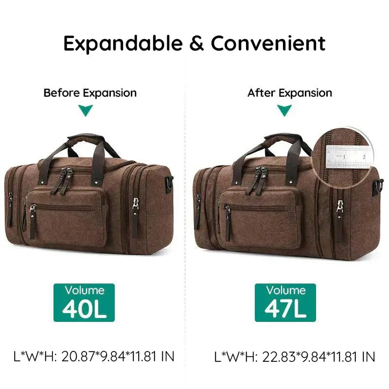 Bolsa de viaje de algodón espaciosa con espacio extra