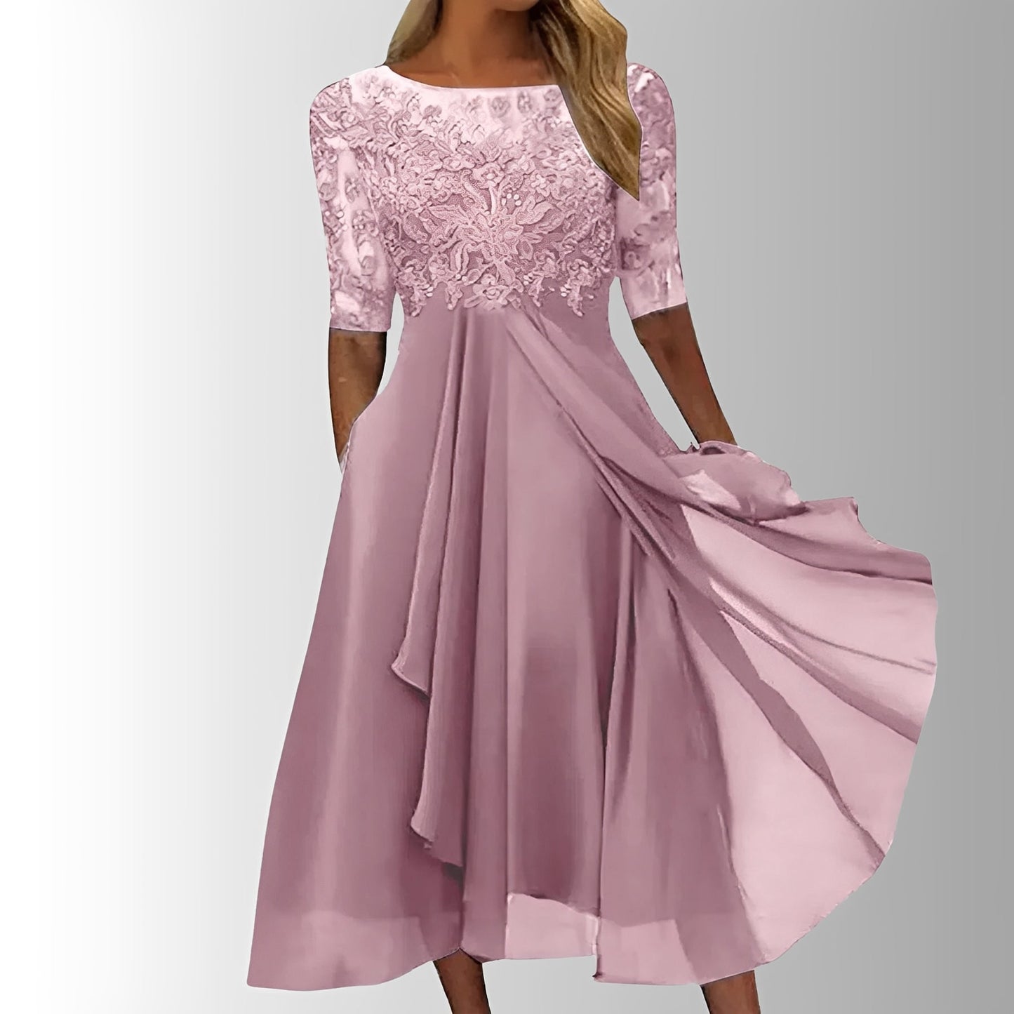 Precioso vestido floral a la altura del té con falda acampanada