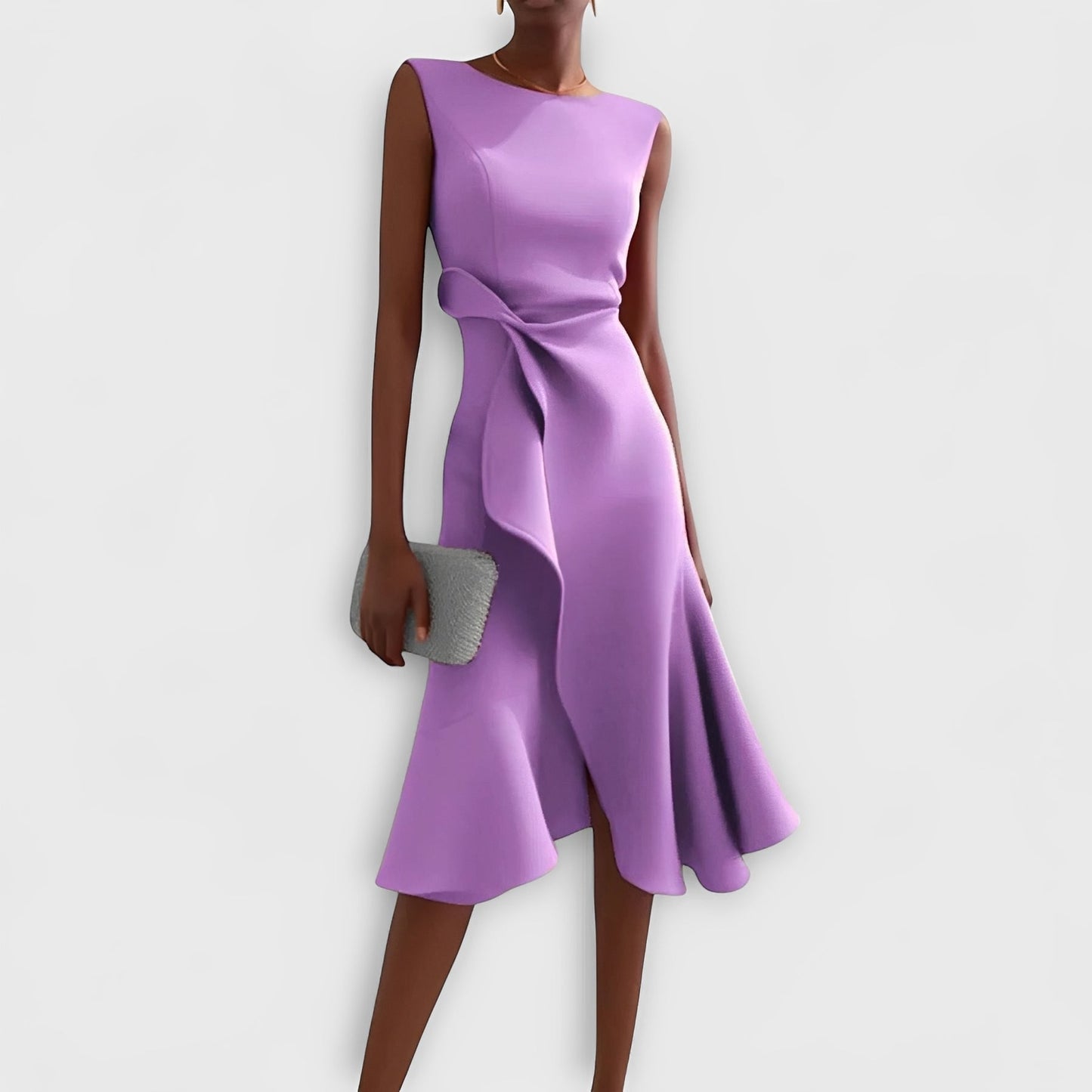 Vestido Midi Fluido con Hombros Descubiertos y Dobladillo con Volantes