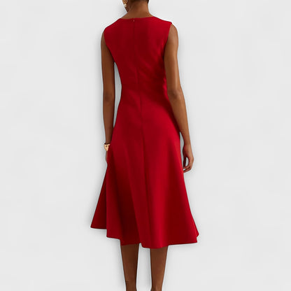 Vestido Midi Fluido con Hombros Descubiertos y Dobladillo con Volantes