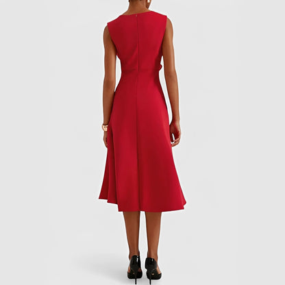 Vestido Midi Fluido con Hombros Descubiertos y Dobladillo con Volantes