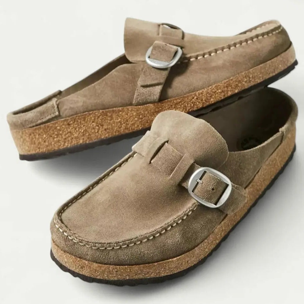 Ladies' Soft Leather Slip-On Loafers with Adjustable Strap - Ortekor
