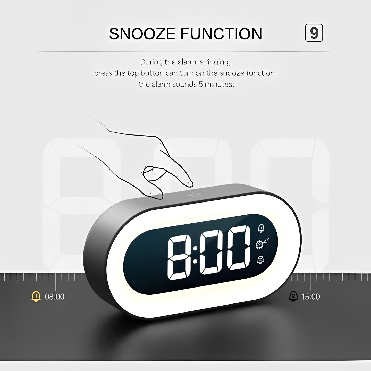 Despertador de luz con brillo ajustable y cargador USB