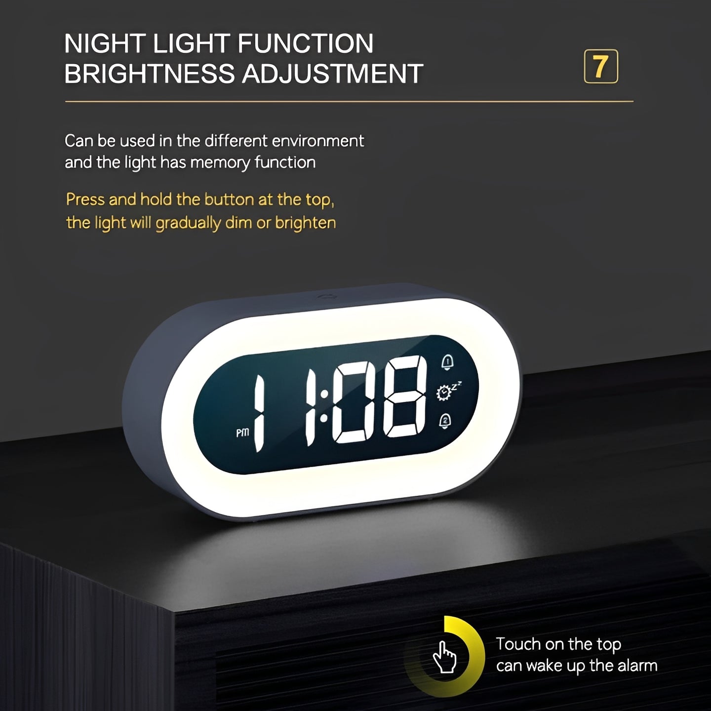 Despertador de luz con brillo ajustable y cargador USB