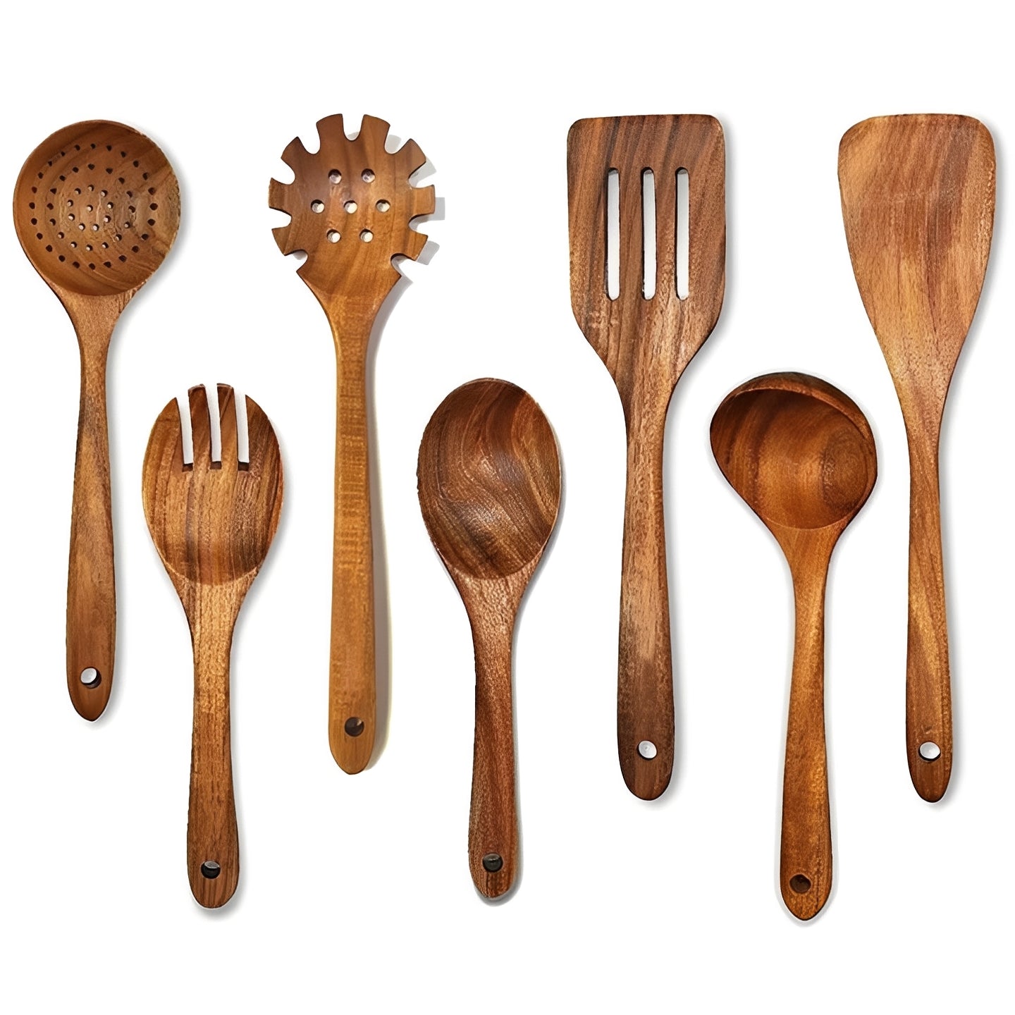 Juego de utensilios de cocina de madera natural con mango cómodo