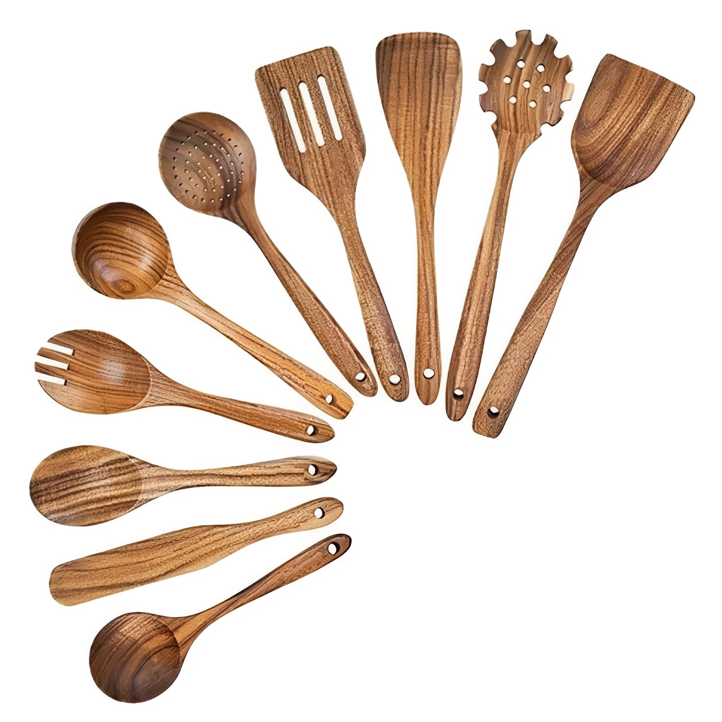 Juego de utensilios de cocina de madera natural con mango cómodo