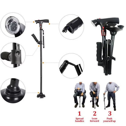 Bastón Plegable Portátil con Luz LED y Alarma