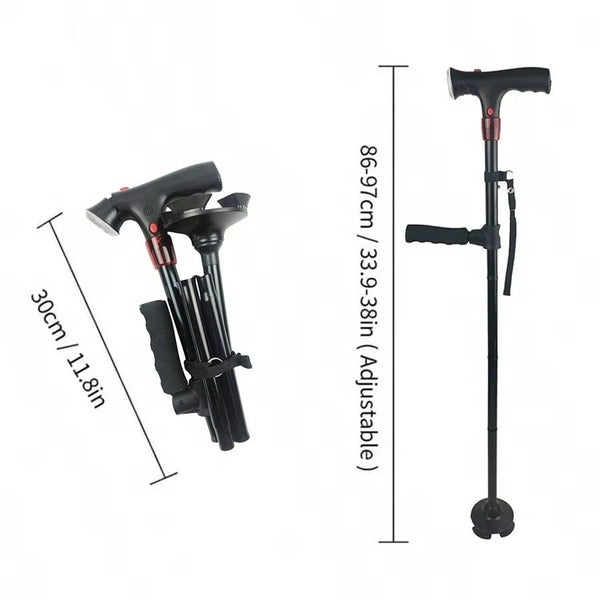 Bastón Plegable Portátil con Luz LED y Alarma