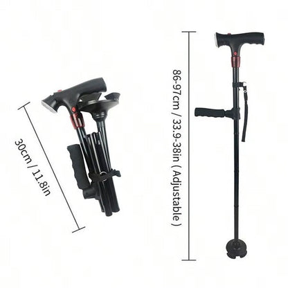 Bastón Plegable Portátil con Luz LED y Alarma