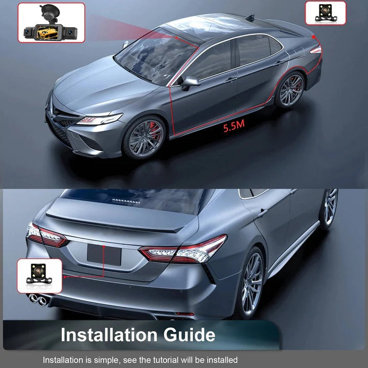 Cámara para salpicadero de coche HD con doble cámara, visión nocturna y Wi-Fi