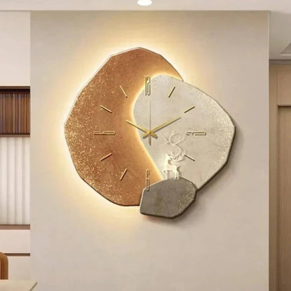 Wooden Wall Clock with LED Light, Large Wall Clock for Living Room, Silent Modern Wall Clock for Bedroom