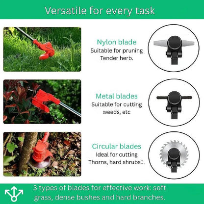 Brush Cutter with Blades, Cordless Weed Eater, Weed Wacker, Electric Weed Trimmer, Grass Trimmer for Shrubs and Branches