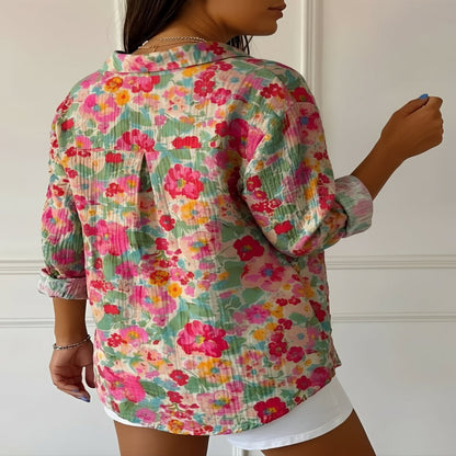 Blusa de verano floral brillante de algodón para mujer