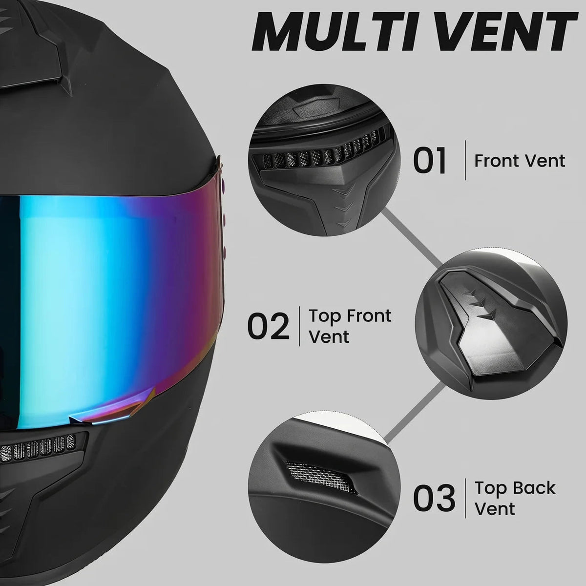Multi-Vent Helmet | Full-Face Motorcycle Helmet with Bold Mirror Visor | Enhanced Airflow for Comfortable Riding