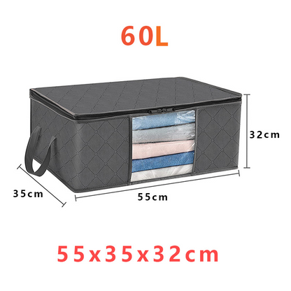 Fabric Closet Organizer Bin 24 Gallon Gray with Clear Window Collapsible Under Bed Storage Container for Comforters Seasonal Clothes Linens