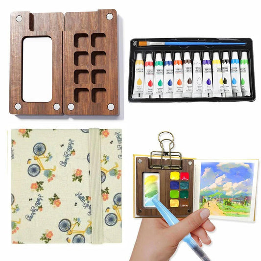 Compact Art Watercolor Kit with Brushes and Pad - Ortekor