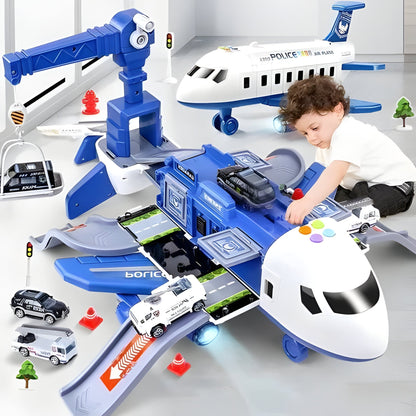 Giant Push-Powered Cargo Airplane Playset with Emergency Vehicles & Traffic Signs for Ages 3-12