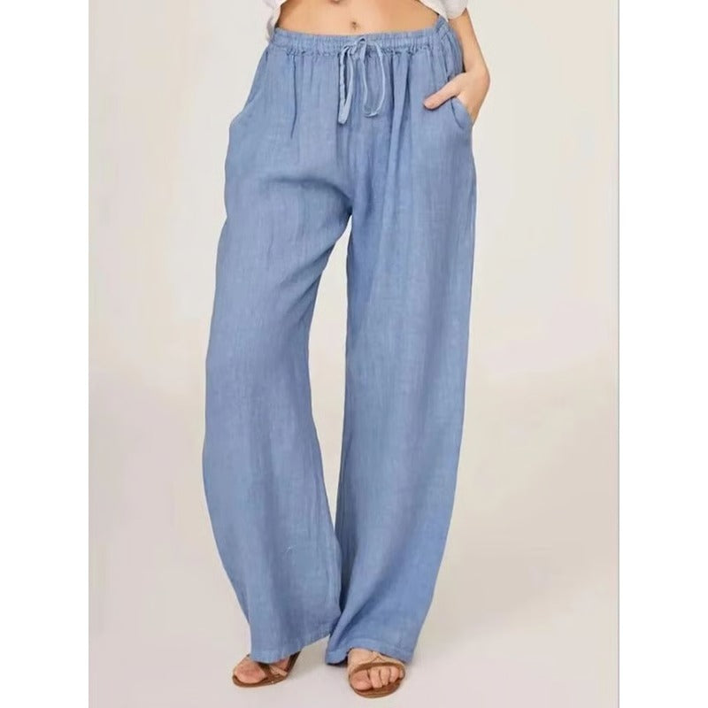 Pantalones de algodón de pernera ancha con bolsillos cómodos para mujer