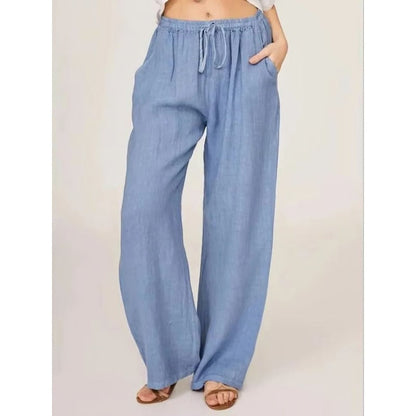 Pantalones de algodón de pernera ancha con bolsillos cómodos para mujer