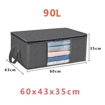 Fabric Closet Organizer Bin 24 Gallon Gray with Clear Window Collapsible Under Bed Storage Container for Comforters Seasonal Clothes Linens