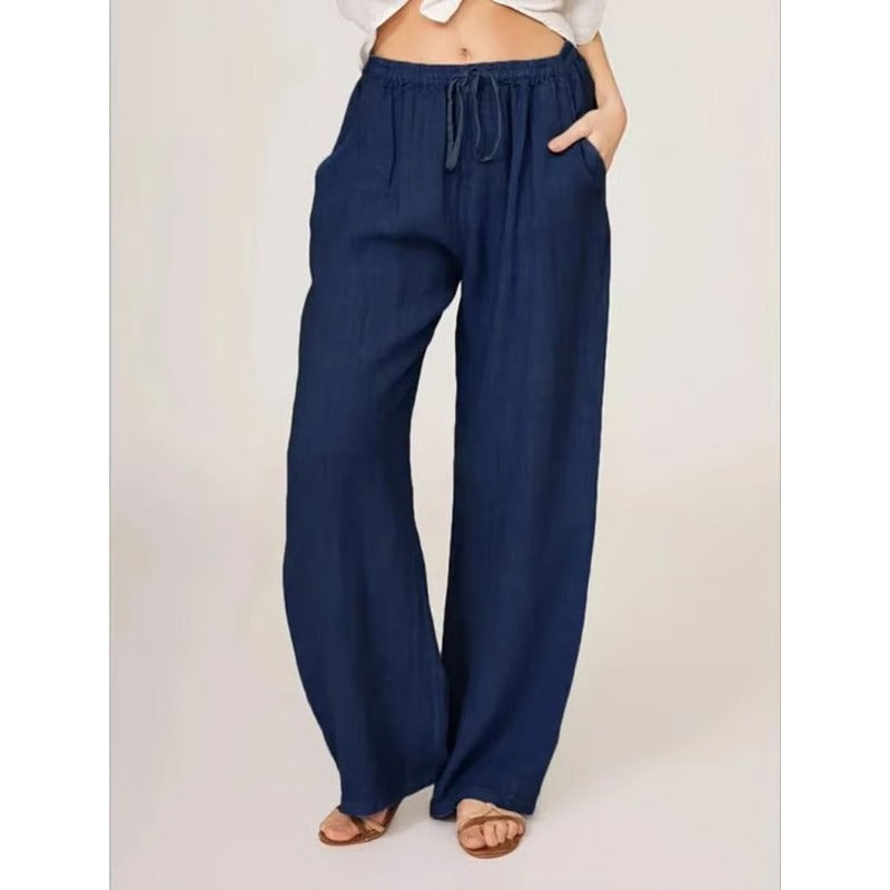 Pantalones de algodón de pernera ancha con bolsillos cómodos para mujer