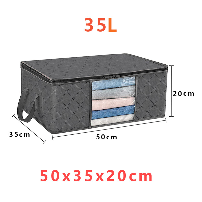 Fabric Closet Organizer Bin 24 Gallon Gray with Clear Window Collapsible Under Bed Storage Container for Comforters Seasonal Clothes Linens