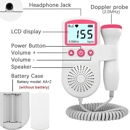 Monitor portátil de latidos de bebé con pantalla y audio