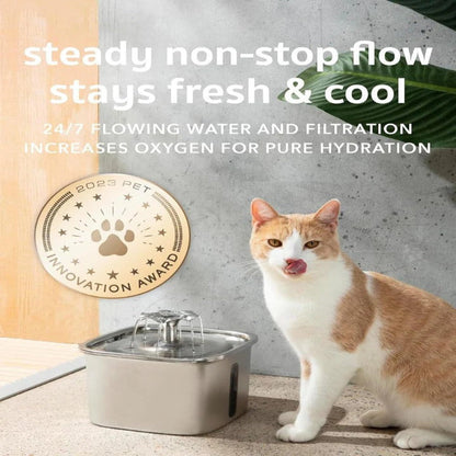 Fuente de agua silenciosa para mascotas con tazón de acero inoxidable